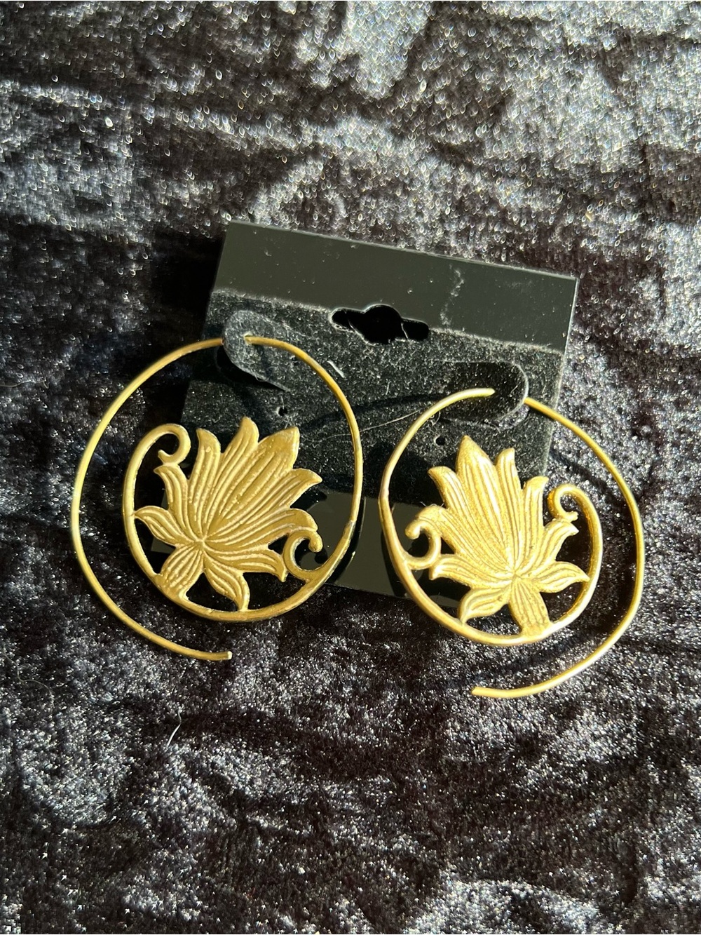 Gold Lotus Spiral Hoop Earrings - Women Jewelry